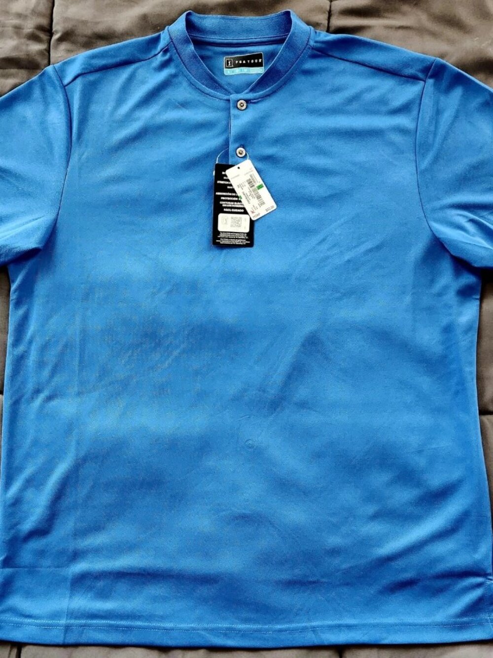 PGA Tour Golf Polo Baseball Collar Piqué Sz. L Blue Moisture Wicking Stretch
